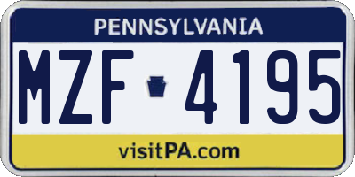 PA license plate MZF4195