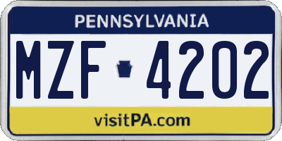PA license plate MZF4202