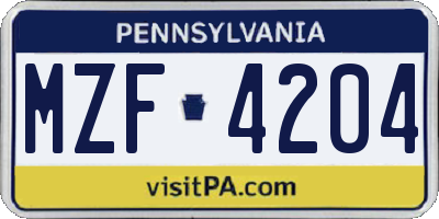 PA license plate MZF4204