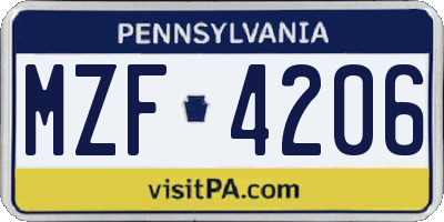 PA license plate MZF4206