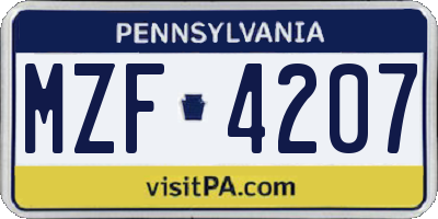 PA license plate MZF4207