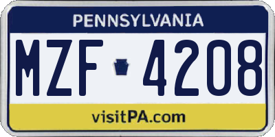 PA license plate MZF4208