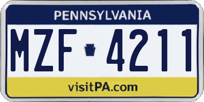 PA license plate MZF4211