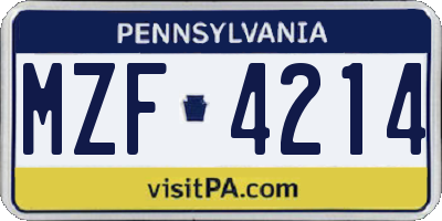 PA license plate MZF4214