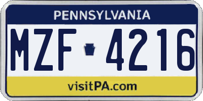 PA license plate MZF4216