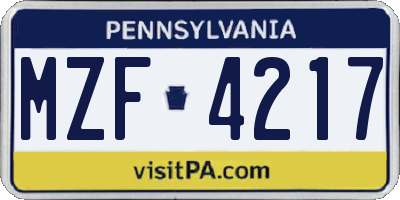 PA license plate MZF4217