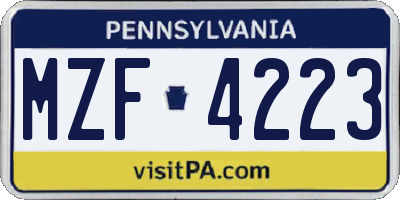 PA license plate MZF4223