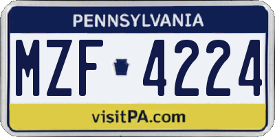 PA license plate MZF4224