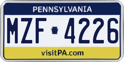 PA license plate MZF4226