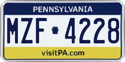 PA license plate MZF4228