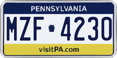 PA license plate MZF4230