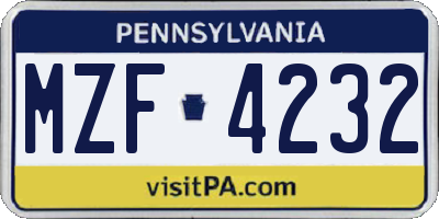 PA license plate MZF4232