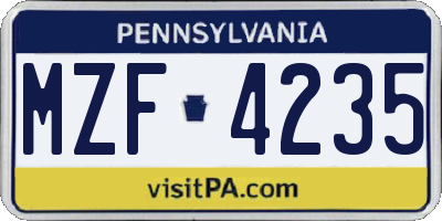 PA license plate MZF4235