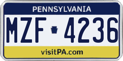 PA license plate MZF4236