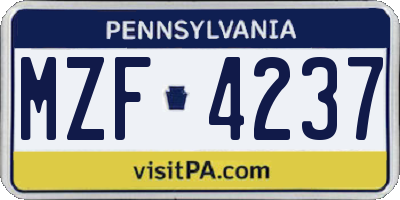 PA license plate MZF4237
