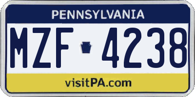 PA license plate MZF4238
