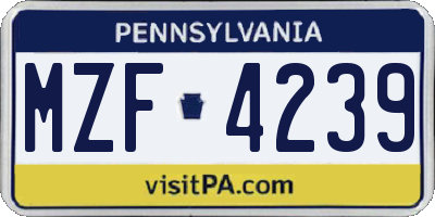 PA license plate MZF4239