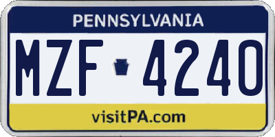 PA license plate MZF4240