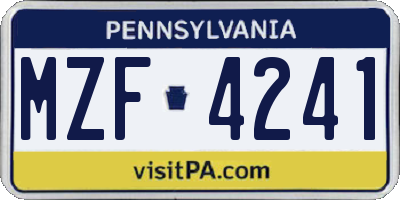 PA license plate MZF4241