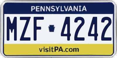 PA license plate MZF4242