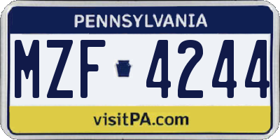 PA license plate MZF4244