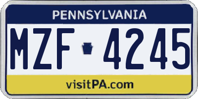 PA license plate MZF4245