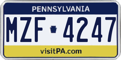 PA license plate MZF4247