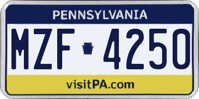 PA license plate MZF4250