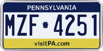 PA license plate MZF4251