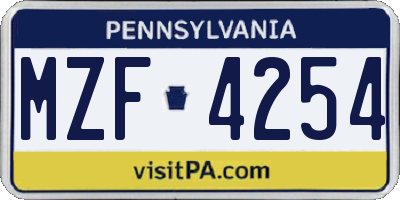 PA license plate MZF4254
