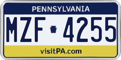 PA license plate MZF4255