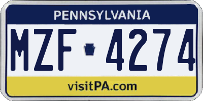 PA license plate MZF4274