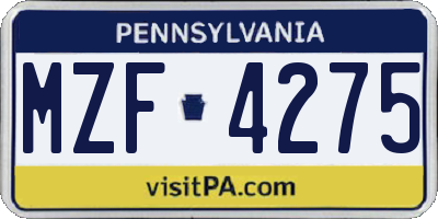 PA license plate MZF4275