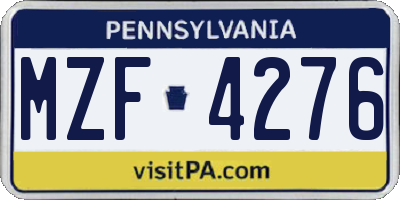 PA license plate MZF4276