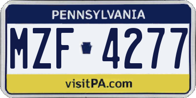 PA license plate MZF4277