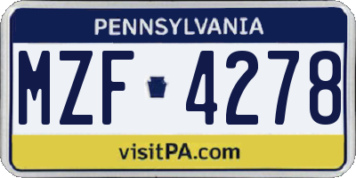 PA license plate MZF4278