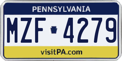 PA license plate MZF4279