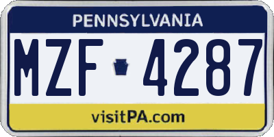 PA license plate MZF4287