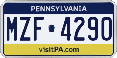 PA license plate MZF4290