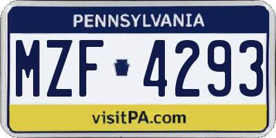 PA license plate MZF4293