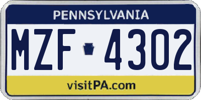 PA license plate MZF4302