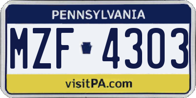 PA license plate MZF4303