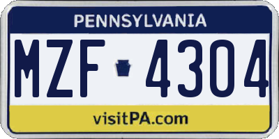 PA license plate MZF4304