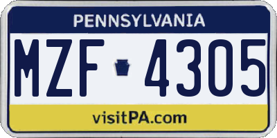 PA license plate MZF4305