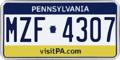 PA license plate MZF4307