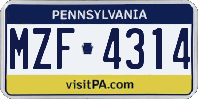PA license plate MZF4314
