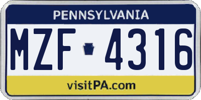 PA license plate MZF4316
