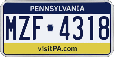 PA license plate MZF4318