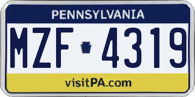 PA license plate MZF4319