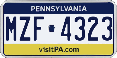 PA license plate MZF4323